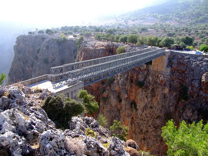 Aradena Bridge spanning the dramatic gorge in southwest Crete — site of the famous bungee jump