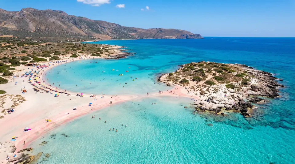 Elafonissi beach with famous pink sand and turquoise water, Crete