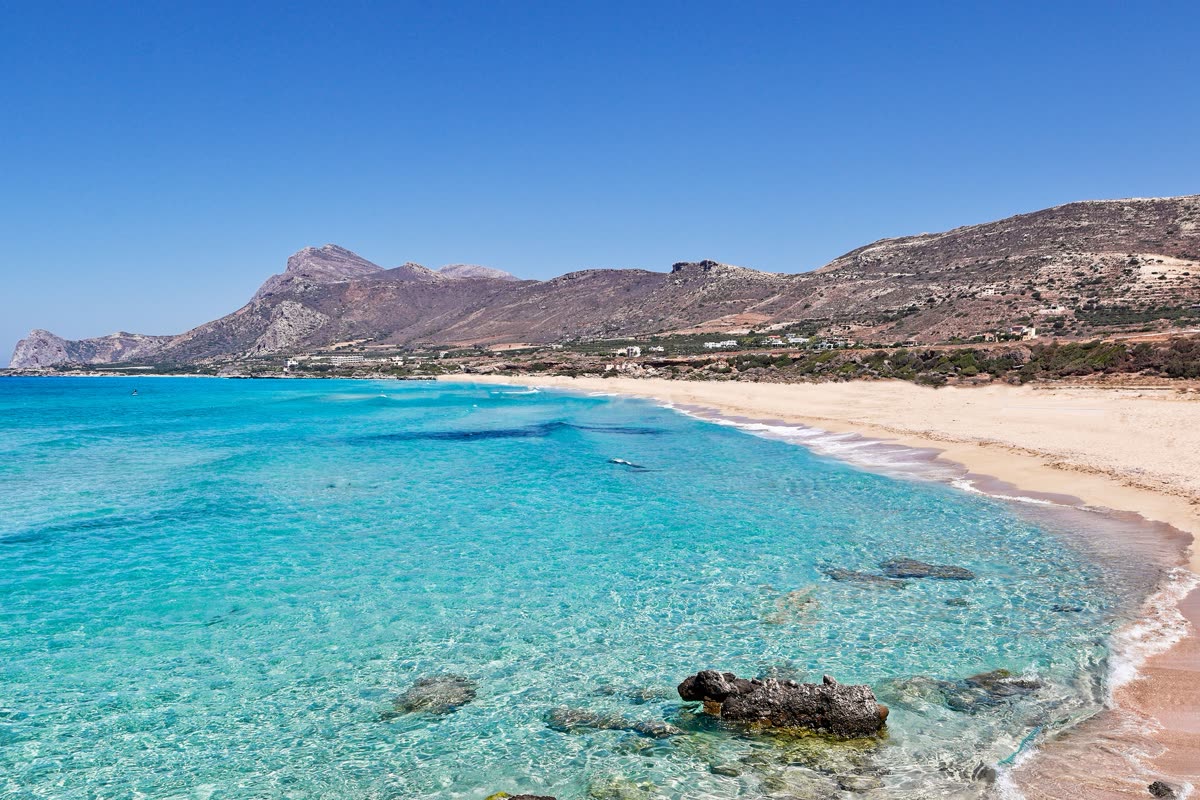 Falassarna Beach, western Crete — long golden sandy bay with turquoise water