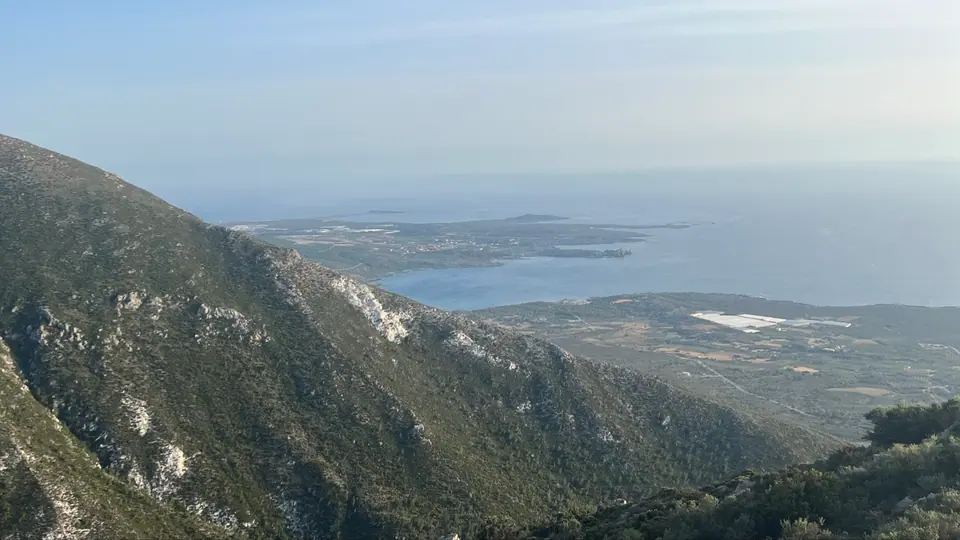 Aerial view of Balos lagoon and Gramvousa peninsula from above, Crete