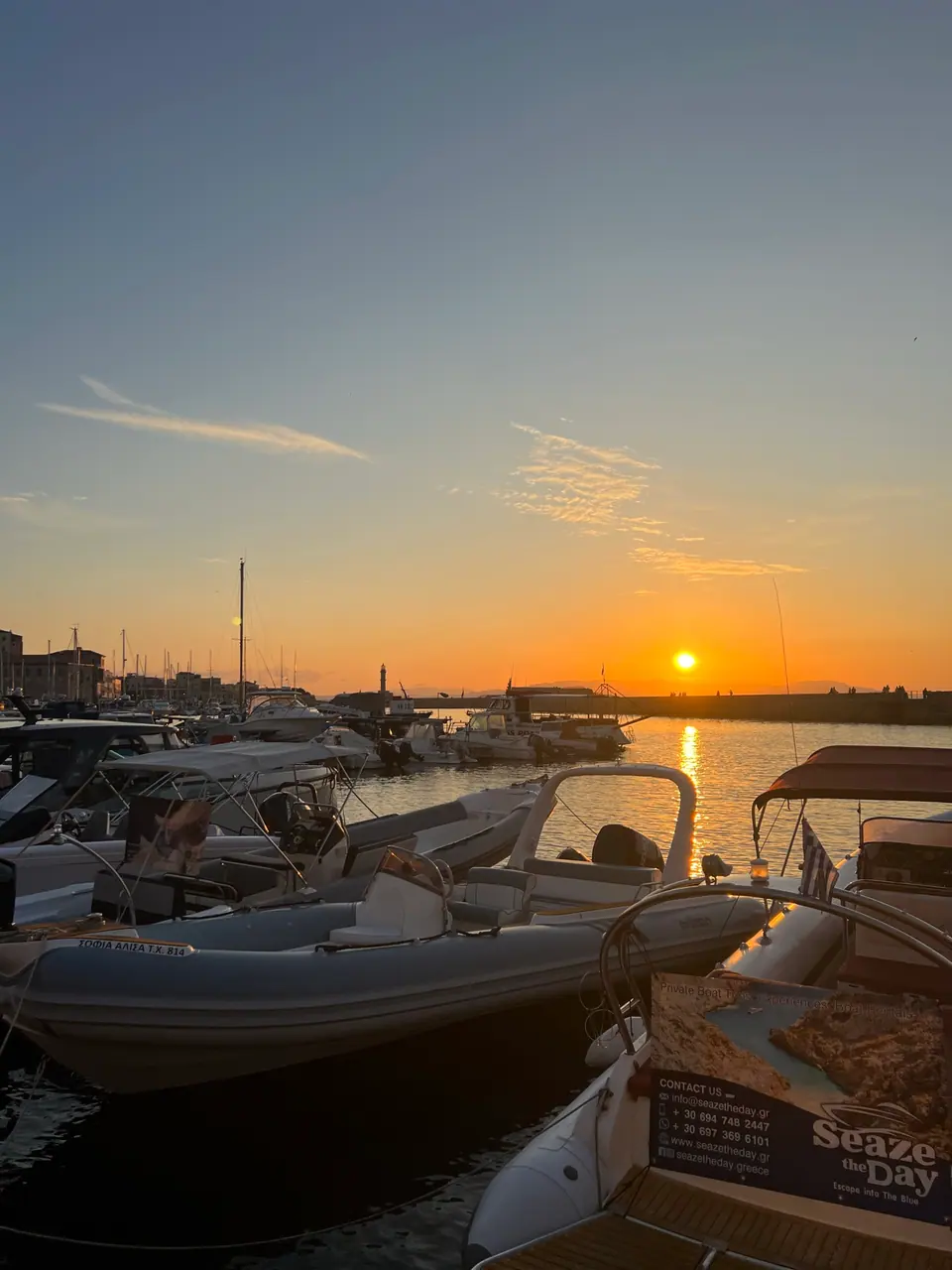 Chania harbour at sunset, the end of the crossing from Athens