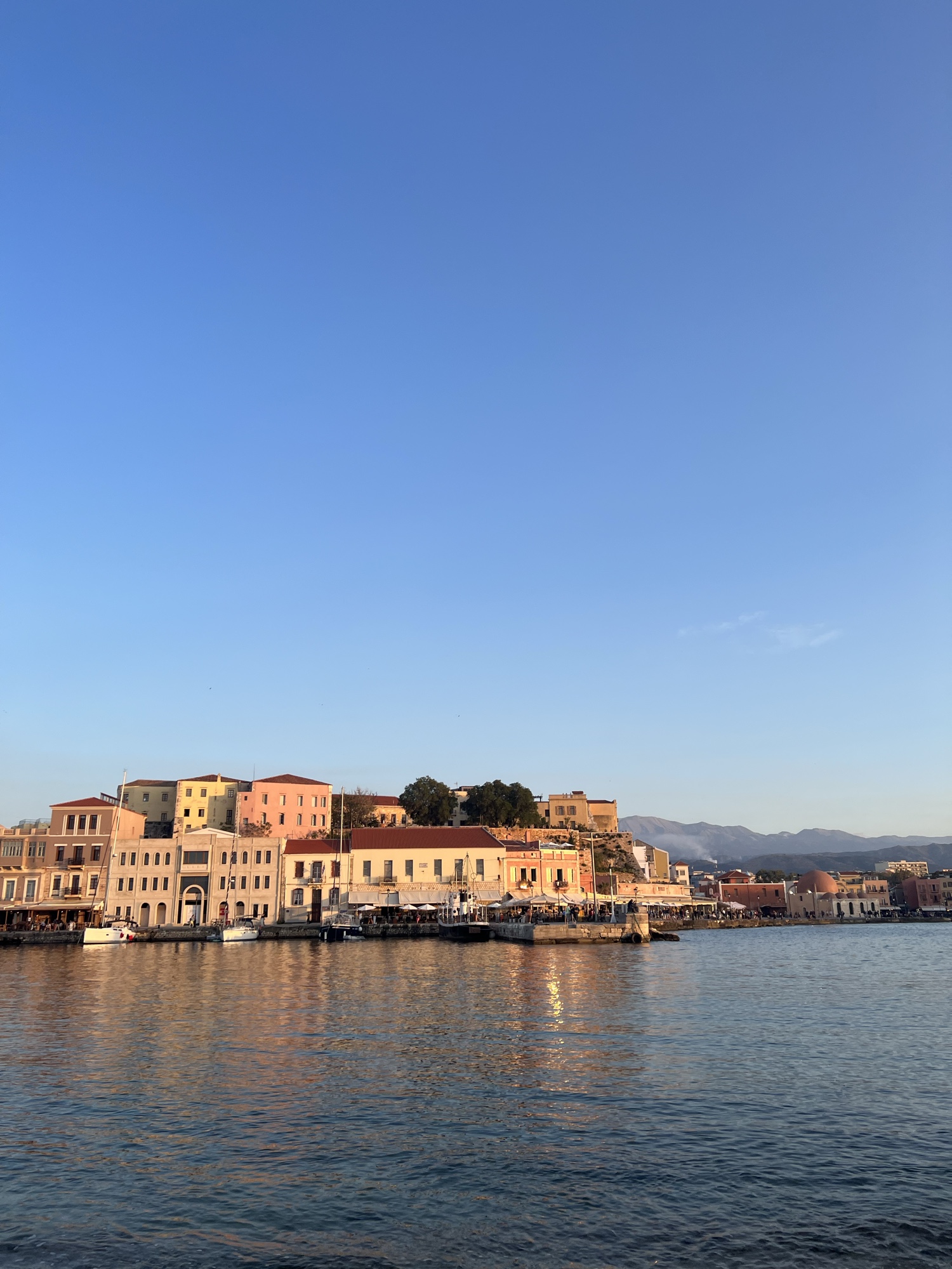 Chania Venetian Harbour waterfront at dusk