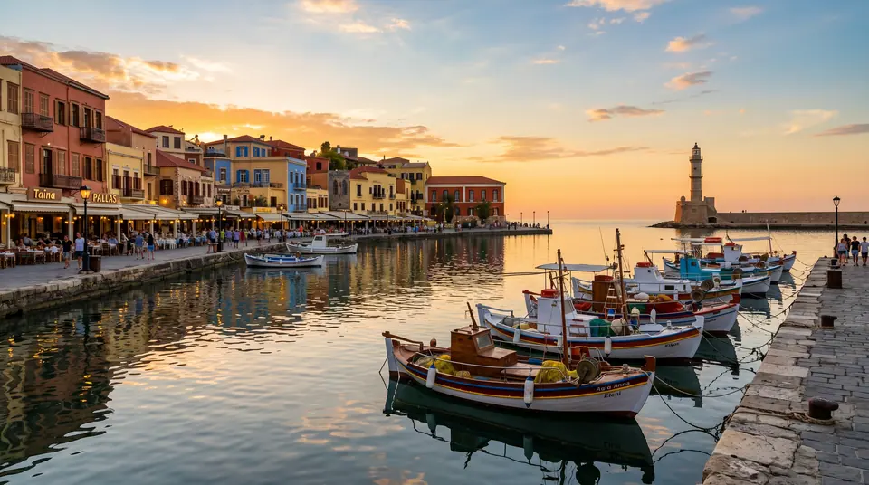 Venetian Harbour at Chania, Crete at golden hour
