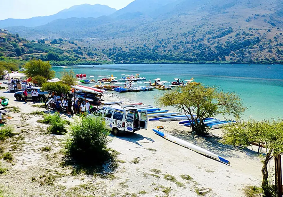 Lake Kournas, Crete's only freshwater lake, surrounded by mountains