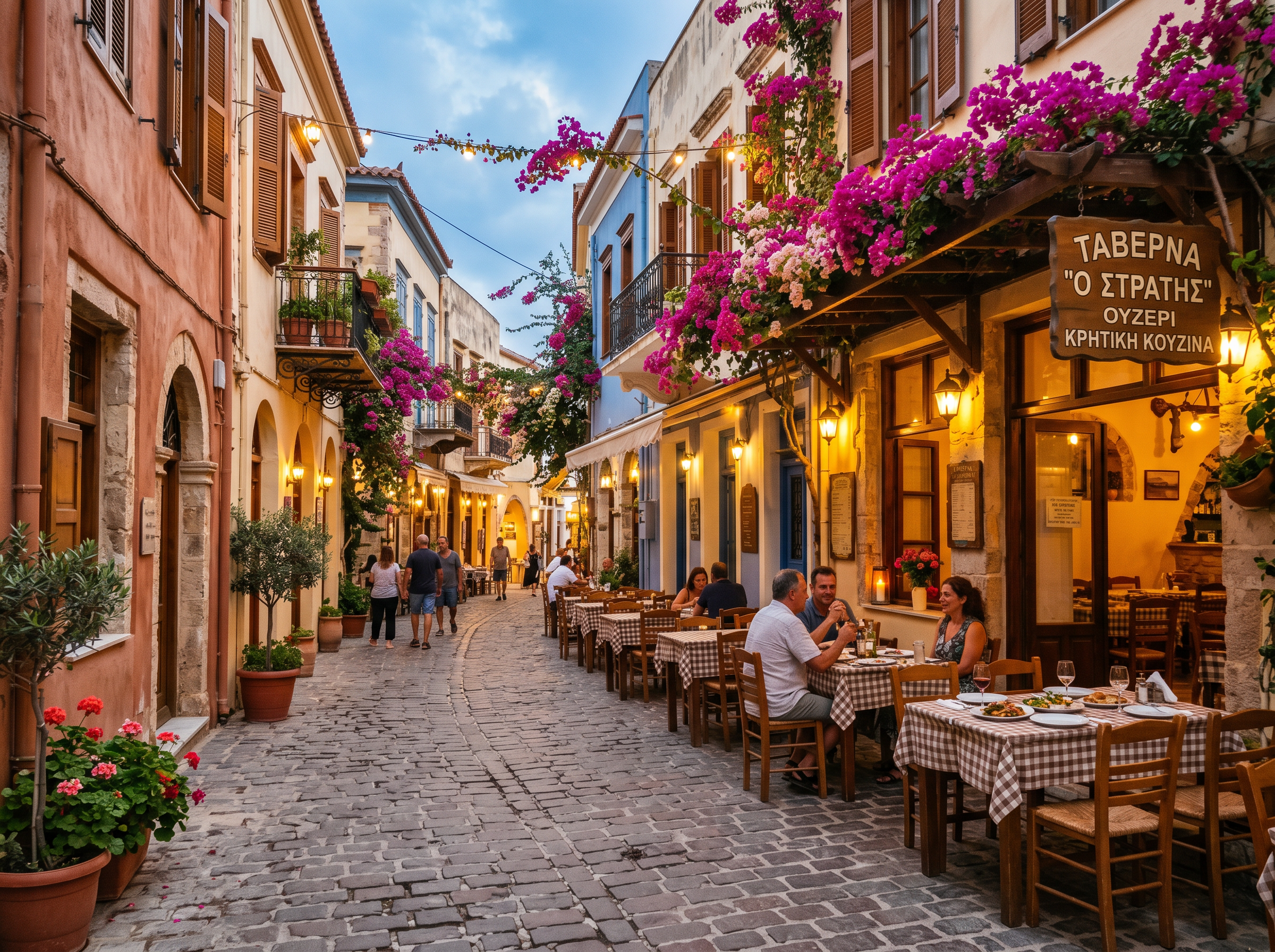 Chania Old Town with Venetian Harbour at golden hour